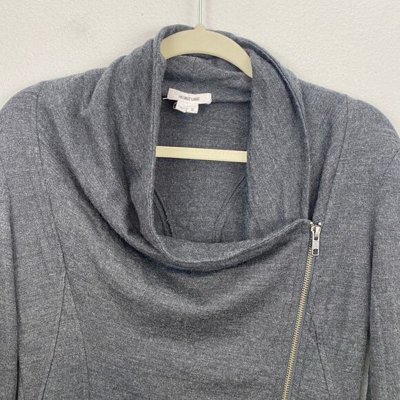 Helmut Lang 100% Wool Gray Asymmetrical Moto Villous Full Zip Sweater Jacket - Picture 9 of 11